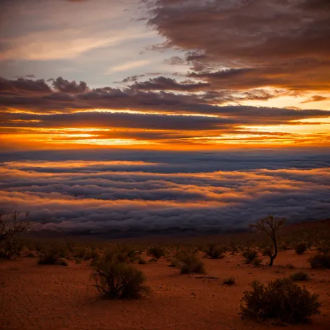 desert, few brush, raining, dark cloud, dawn,