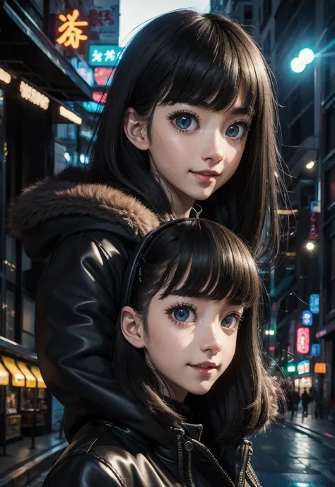 masterpiece, best quality, half body, portrait, night city, 1girl, anime, 3d, japan, pixar, realistic, teen girl, smiling, cute ...