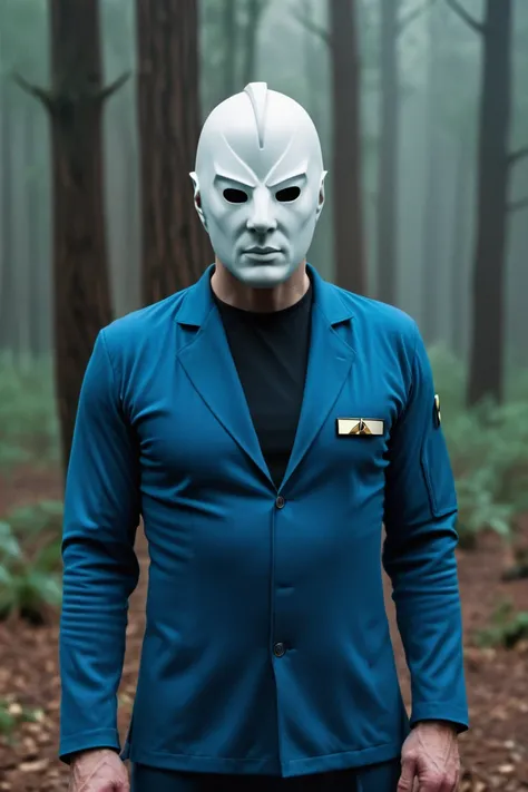 
Sure, here is the English translation of the prompt:

A tall, thin man wearing a blue work uniform and a white, expressionless mask (based on the whitewashed and stretched version of James T. Kirks mask from Star Trek) is wielding a knife.

Additional det...