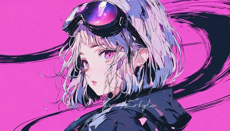 (best quality, sketch:1.2), epic realistic,(ultra details ayes),illustrator,anime,1 girl, detailed lips,custom, gradient background,neon hair,textured cropping, masterpiece, anime, a woman standing looking at a black hole, fantasy world, trending on art st...