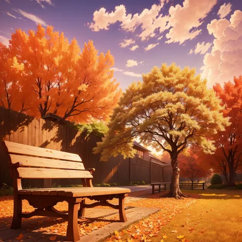 (Highest quality, High resolution), Vibrant colors,Low - Angle,

(古びたwood製のベンチ:1.3),Fascinating and enchanting autumn scenery. Warm earth tones, Soft and natural lighting.Autumn leaves background, Vibrant colorsの葉, The golden leaves gently fall, wood々Warm ...