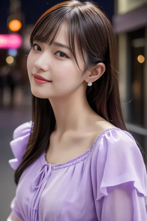 1 Girl,(Wearing a lilac blouse:1.2),(RAW Photos, Highest quality), (Realistic, Photorealistic:1.4), Narrow waist、Up to the waist、Very delicate and beautiful, Very detailed, 2k wallpaper, wonderful, In detail, Very detailedなCGユニティ8K壁紙, Very detailed, High r...