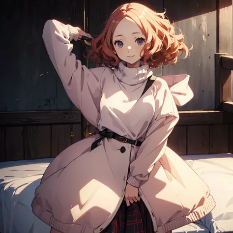 (((masterpiece))) 4k HD, detail background, Haru Okumura, innocent smile, oversize sweater, skirt, standing, outdoor, cute