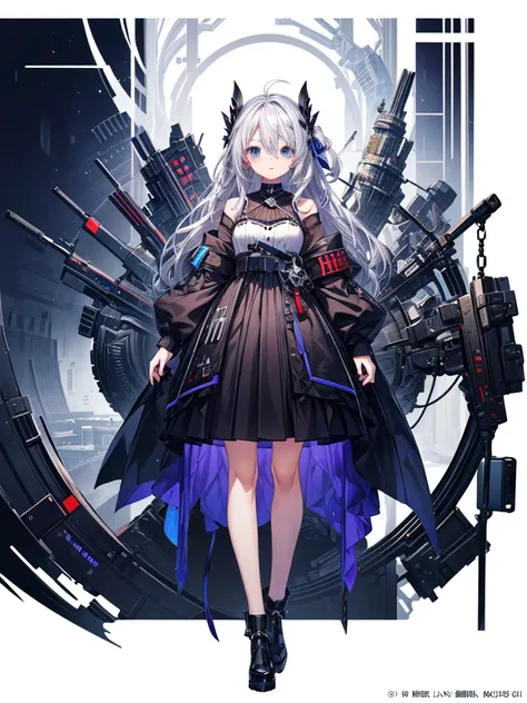 1girl、(((Highest quality、Masterpiece、Official Art、Standing in front of the viewer、)))、Black clothes, blue eyes, Silver Hair, Half Up, Ahoge, Black eyepatch、whole body、vtuber-fullbody,White background、