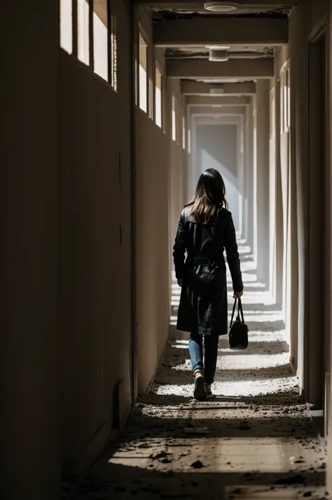 Girl walking through a hallway full of ashes 