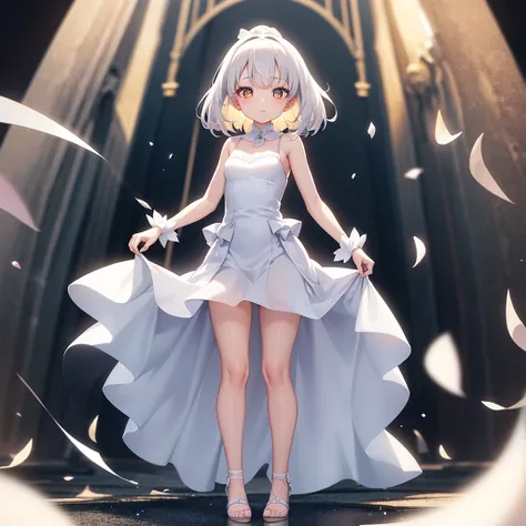 (((White Wedding Dress))), ((Bellline)),((In a naughty way)),Cute little loli,Tiny Lori,Small girl,,Childish face, Very fine clean face,Top quality, Big eyes,Straight Hair,Yellow hair,Crimson Eye,(Dark Room), Subtle light, Natural light,Soft lighting,Light...