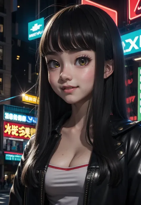 masterpiece, best quality, half body, portrait, night city, 1girl, anime, 3d, japan, pixar, realistic, teen girl, smiling, cute ...