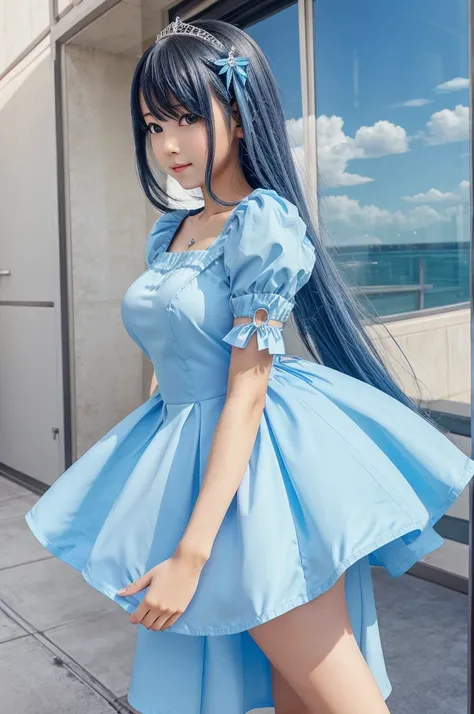 Cute Anime Girl Beautiful Princess full body dress color Lightblue