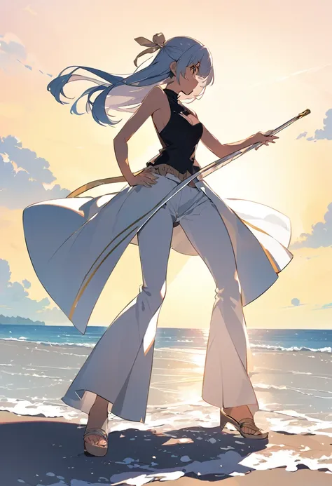 Marin kitakawa anime girl is standing on beach with wearing brah in saxy posture 