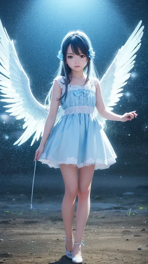 fly in the sky　Angel　cute　blue sky　flower　Best Quality, Masterpiece, Ultra High Resolution, (Realisticity: 1.4), Cinematic Lighting