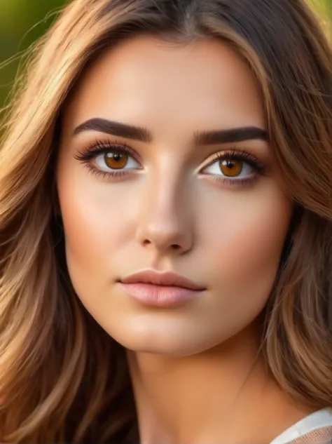 CREATE THE FACE IN PORTRAIT MODE OF A VERY PRETTY GIRL WITH BROWN HAIR, ULTRA REALISTIC BROWN EYES TAKEN WITH A PROFESSIONAL CAMERA