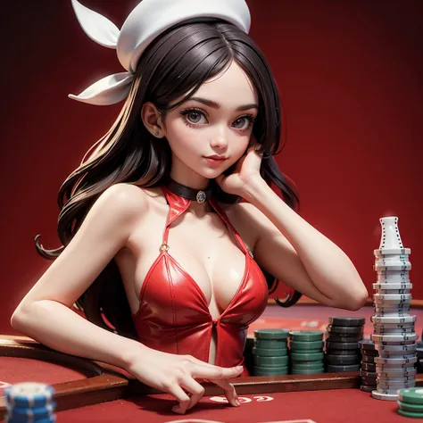 playing in casino, red casino background, polite and kind, Sweet Face, roulette table, poker table, all in one casino place, colourfull background