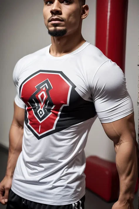 Create the design for a short-sleeved gym t-shirt with a design inspired by ancient Aztec gods and warriors, also in clothing brands like Youngla, Insanity. Try to make the style look aggressive, look great when training, use colors like black on the shirt...