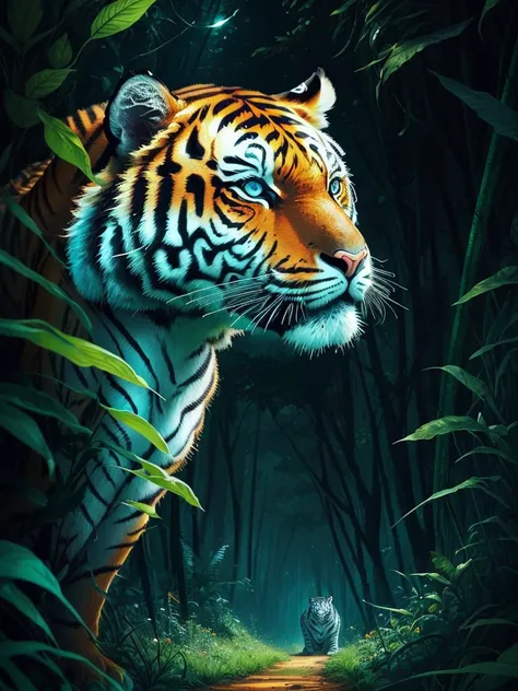 a tiger in the jungle with blue eyes and green grass, ((tiger)), jen bartel, martin ansin, amazing wallpaper, tiger, tiger_beast, by Kilian Eng, highly detailed vector art, a tiger, profile picture 1024px, amoled wallpaper, phone wallpaper hd, style of kil...