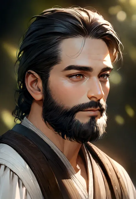 (best quality,4k,8k,highres,masterpiece:1.2),ultra-detailed,realistic,professional,portrait boy,father,kind eyes,gentle smile, black hair,wise expression,natural lighting,beard,vivid colors,soft background with simple girl 