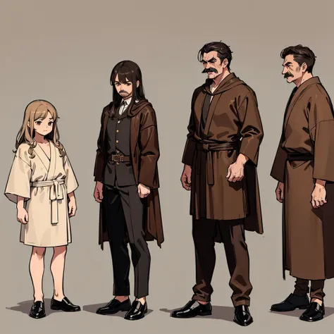 ((((Full body character concept))))、Highest quality, Best Quality,Best illustrationiddle ages、(((Simple brown robe)))、(40-year-old uncle、Kaiser moustache)、(Close your eyes、get annoyed)、Fighting stance、Movement angle、(Black leather shoes)