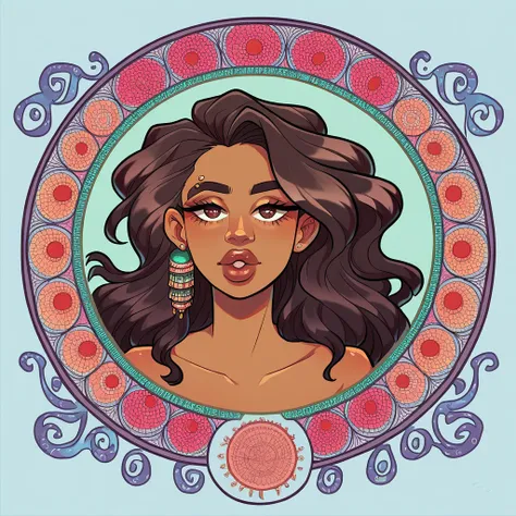 beautiful Hispanic African Asian woman, intricate ornate art nouveau portrait, detailed facial features, long lashes, full lips, piercing eyes, flawless skin, ornate patterned hair accessories, warm ambient lighting, vibrant colors, dramatic chiaroscuro, m...