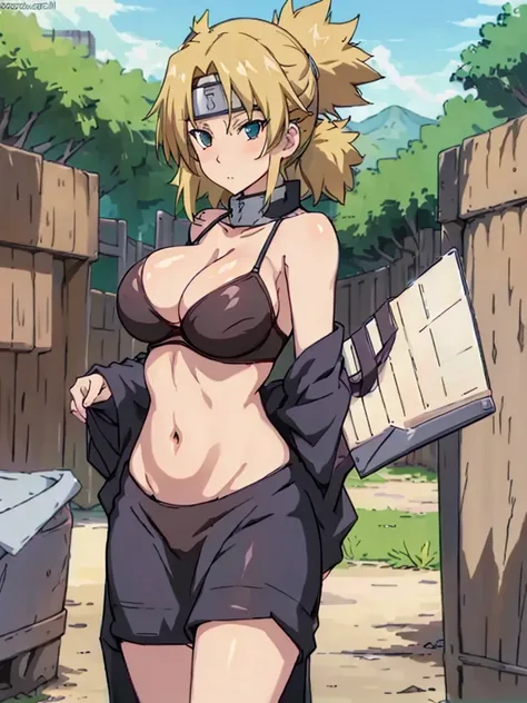 Sexy adult woman,Temari,standing still,huge breast,in her new sexyunderwear  and bra lot her body and open chest,hentai,snfw,thick body,age30,hair lose, reference sheet,milf, character design