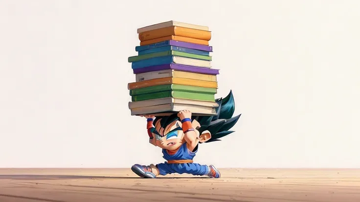 cartoon boy carrying a stack of books on his head, inspired by Toriyama Sekien, high definition art, mobile wallpaper, high quality fanart, vegeta, dragon ball artstyle, por Jason Teraoka, akira toriyama style, human goku, dragon ball concept art, por Jaso...