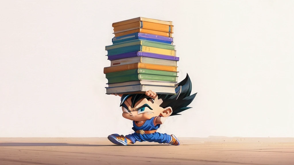 cartoon boy carrying a stack of books on his head, inspired by Toriyama Sekien, high definition art, mobile wallpaper, high quality fanart, vegeta, dragon ball artstyle, por Jason Teraoka, akira toriyama style, human goku, dragon ball concept art, por Jaso...