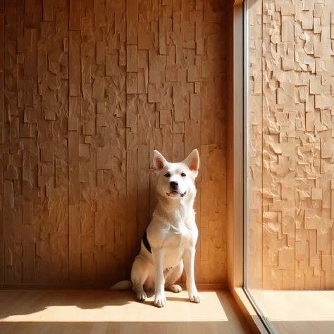 室内でbarkトイプードルの子犬, bark,noon, summer, Volumetric Light,Facing the wall,