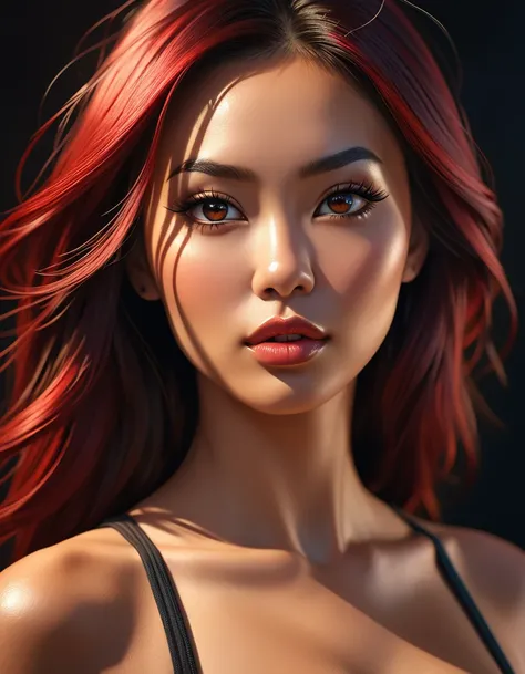 a beautiful busty long blonde brunette black red hair Asian African oriental Hispanic German Greek russian woman wearing micro shorts, topless, highly detailed portrait, photorealistic, 8k, best quality, detailed eyes, nose, lips, long eyelashes, gorgeous ...