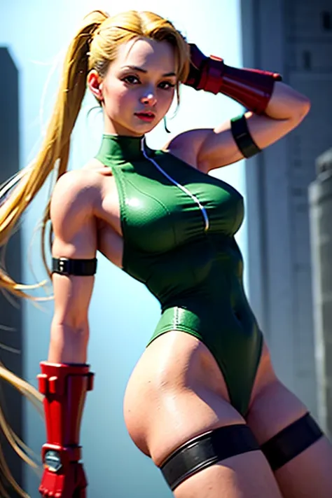 Cammy cosplay, in town, defined body, breasts big, semi-transparent clothing, best qualityer, 4K, super verbose, realisitic, perfect lighting, noise-free,
