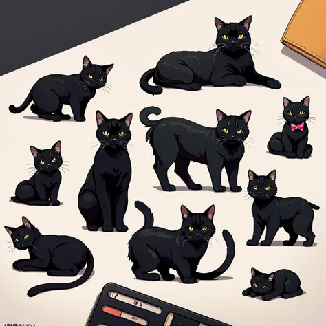 many black cats、high quality, 8K、Best illustrations