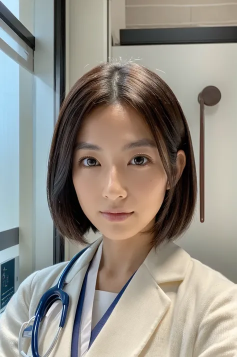 ((Highest quality)), ((masterpiece)), (detailed),Perfect Face,Japanese,Female doctor,White