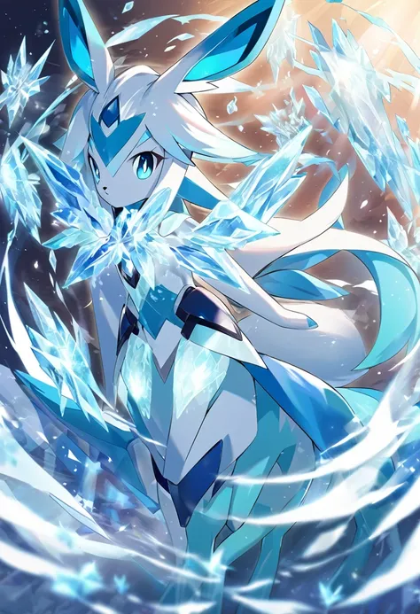 normal Glaceon, but with armor made of ice crystals that glow with an inner fire with a
Emanates a gentle steam aura