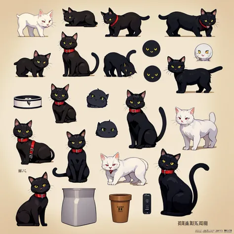 black cat、Red collar、high quality, 8K、Best illustrations、(From the back)