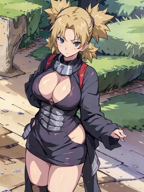 Sexy adult woman,Temari,standing still,huge breast,in her new sexy suit
 lot her body and open chest,hentai,snfw,thick body,age30,long , reference sheet,milf,