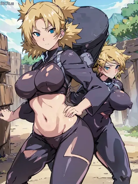 Sexy adult woman,Temari,standing still,huge breast,in her new sexy suit
 lot her body and open chest,hentai,snfw,thick body,age30,long , reference sheet,milf,