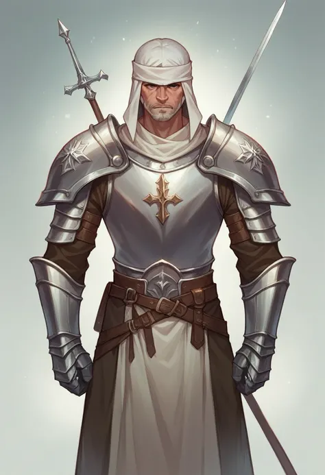 a europeon crusader wearing a full set of crusader armor wielding a frost scottish claymore