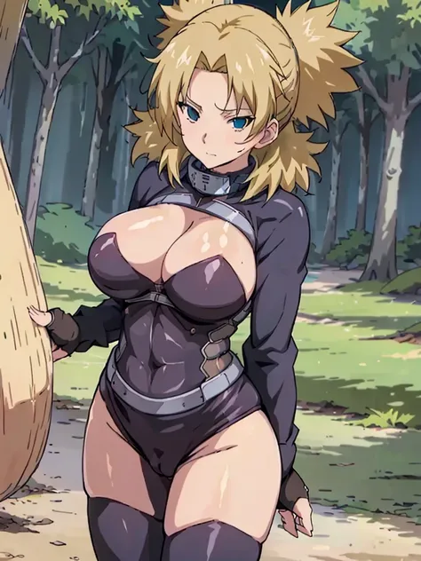 Sexy adult woman,Temari,standing still,huge breast,in her new sexy suit
 lot her body and open chest,hentai,snfw,thick body,age30,long , reference sheet,milf,