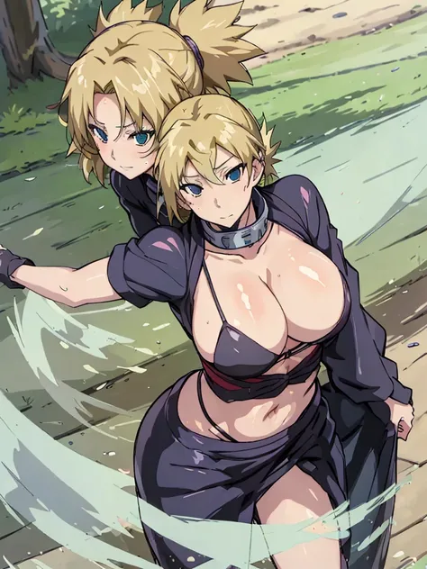 Sexy adult woman,Temari,standing still,huge breast,in her new sexy suit
 lot her body and open chest,hentai,snfw,thick body,age30,long , reference sheet,milf,