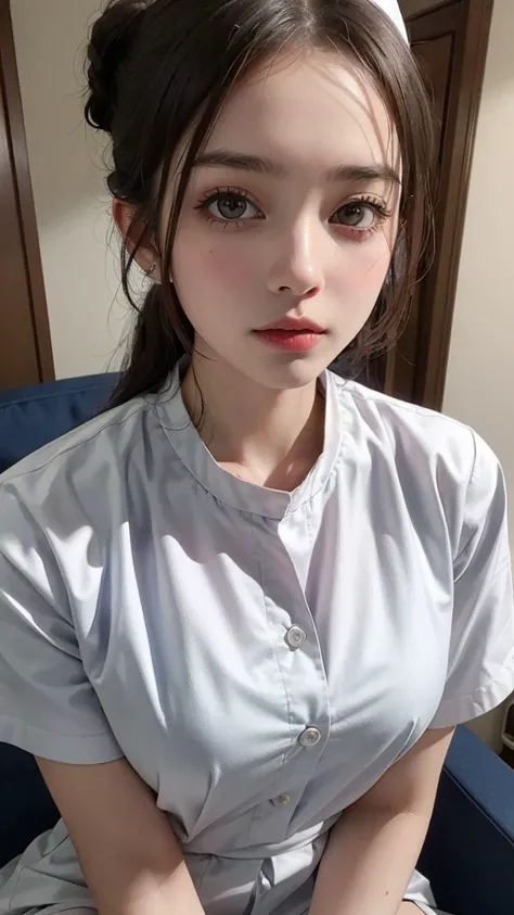 (Highest quality, masterpiece:1.3), ((Beautifully detailed face)), Beautiful and detailed skin, Intricate details, Very detailed, Best image quality in 8K, (18 year old girl:nurse,White nurse uniform,mini skirt,I don&#39;t wear a hat:1.4),Japanese girl,Bab...