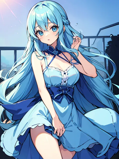 Pause　cute　girl　Long light blue hair　Mini character