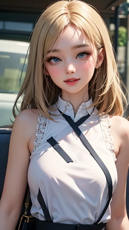 blush a little and smile, (Top quality masterpiece:1.2) Delicate illustrations, Very detailed, /Beautiful Japanese Women、1 person,Very cute and slim、Great style 、((8K images、super high quality))、Very delicate face, Skin and Hair、beautifule forehead、Red lip...