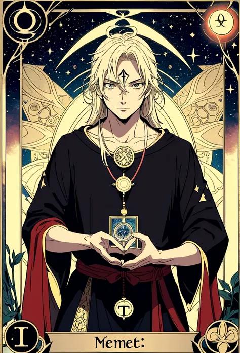 notice me sempai, guy, programmer, with esoteric keyboard, perfect lighting and good composition, (tarot card style)