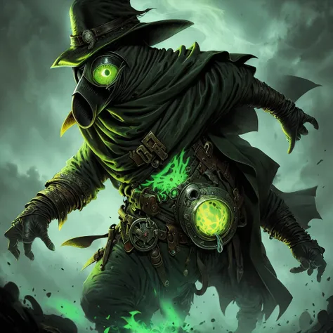 plague doctor, glowing eyes , 
Abstraction,
 Greg Simkins art
темный фон, 
high detail,