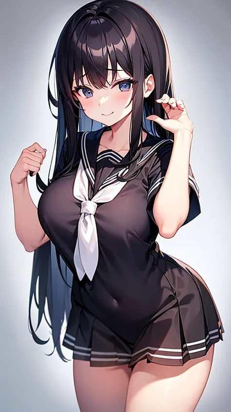 JK　Long Black Hair　smile　Wearing a small sailor uniform　18-year-old　Big Breasts　she　Embrace　sister