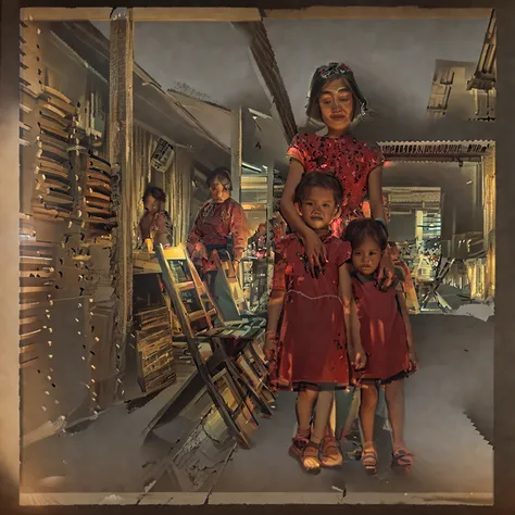 there are two young girls standing next to each other on a porch, hong kong 1 9 5 4, unknown location, 
Amphitrite, grandaunt, abbess, pax and goddess. Violin passage in forte. White clouds loom over Planet Crafter. Volumetric lighting, digital art.