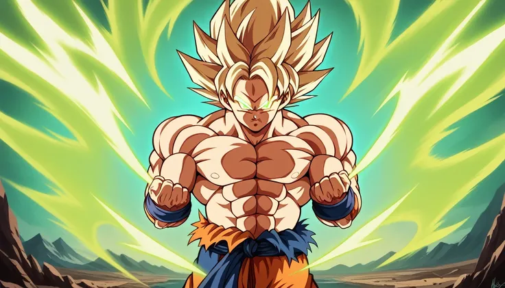 a powerful and muscular goku in his ultimate ultra instinct transformation, detailed facial features, intense glowing eyes, ultr...