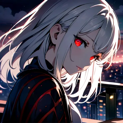 Masterpiece, Best Quality, extremely detailed, cinematic lightning, intricate detail, high resolution, Official Art, Beautiful face and finely detailed eyes., ilustración de high resolution, 8k, depth of field, bokeh, Alone, 1 girl, a girl with white hair ...