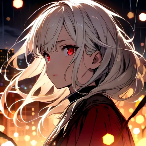 Masterpiece, Best Quality, extremely detailed, cinematic lightning, intricate detail, high resolution, Official Art, Beautiful face and finely detailed eyes., ilustración de high resolution, 8k, depth of field, bokeh, Alone, 1 girl, a girl with white hair ...