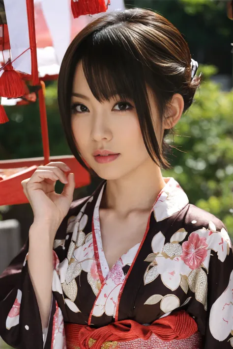 1 woman, hair up, short bob, 28 years old, Japanese, brown eyes, brown hair, slim figure, flat chest,
Blake
See-through yukata, summer festival, night, 