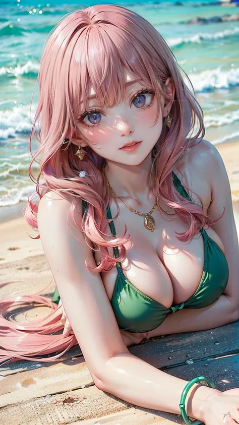 (Masterpiece, BestQuality:1.3), (ultra detailed:1.2), (hyperrealistic:1.3), (RAW photo:1.2), High detail RAW color photo, professional photograph, (Photorealistic:1.4), (realistic:1.4), (Pink Hair:1.5), professional lighting, perfect anatomy, (Big Breasts:...