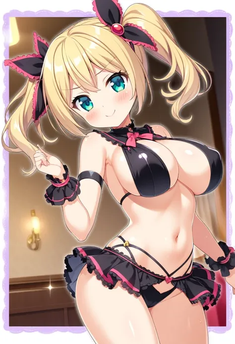 Etokurumi, Blonde hair, Headband, Hair accessories, Side Ponytail, short hair, Aqua eyes,, Large Breasts, Big butt，Hip skirt，Revealing clothes