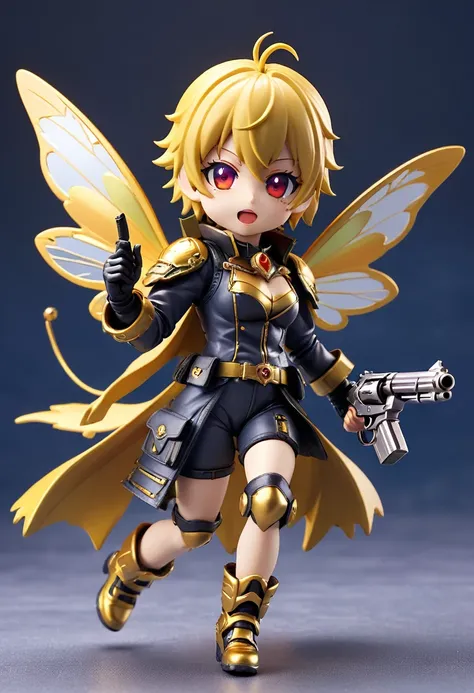 Esbian all over、Cool Flies、Pop Flies、Beelzebub、Villain、Diorama、Simple Background、armor、holding a revolver in hand、Best Quality, Capture the cutest moments, Depth of written boundary, Super detailed, Ultra-high resolution, Octadale, 8k, 16km race